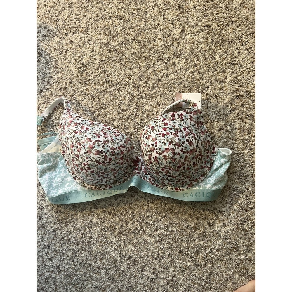 The Cotton Cacique Collection Boost Plunge Bra Green Bordo Flower NEW Sz 44DD